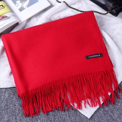Logo Customized Red Imitation Cashmere Scarf Gift Annual Party Party All-Matching Solid Color Tassel Scarf for Women Factory Wholesale