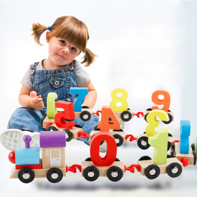 MWZ Assembled Drag Intelligence Digital Little Train Building Blocks Toy Young Children Early Education Perception Digital Toy Car