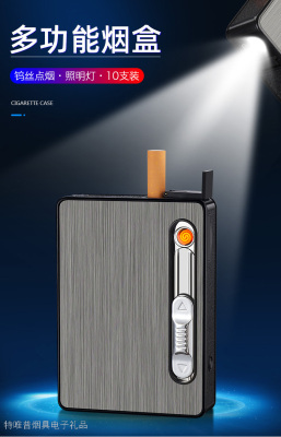 Creative Cool Cigarette Case Lighter 10 PCS Windproof USB Charging Automatic Cigarette Case Cigarette Lighter Cross-Border Wholesale