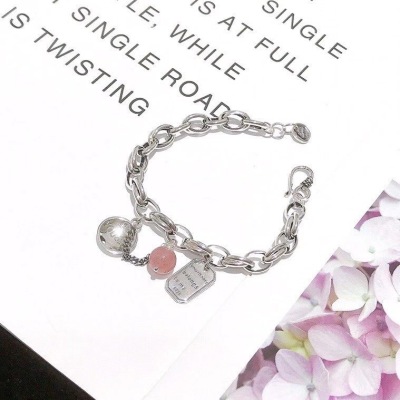 Letter Brand Strawberry Quartz Bracelet South Korea Dongdaemun S925 Sterling Silver Retro Distressed Fashion Cool DIY Bracelet