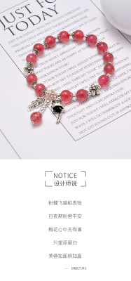 Micro Color Natural Strawberry Quartz Bracelet Female 925 Silver Lucky Cat Pink Crystal Bracelet Good Luck Love