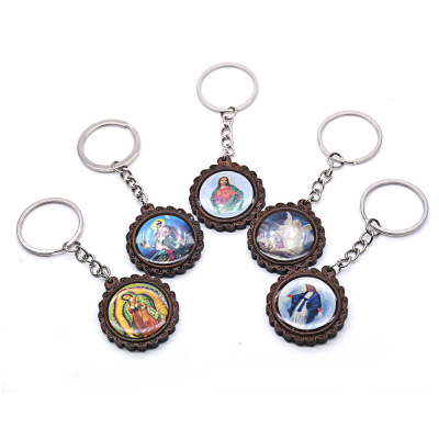 (Random Images) Wooden Icon Stickers Religious Keychain Pendants Tourist Souvenirs Gifts