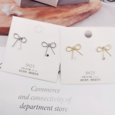 S925 Sterling Silver Car Colored Thread Handmade Bow Stud Earrings Japanese and Korean Style Fashion Personalized Gold Plated Light Luxury Ins Style