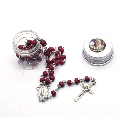 Suit 4*5mm Rose Flavor Beads Rosary Necklace Cross Necklace Fatima Virgin Religious Gifts Gifts