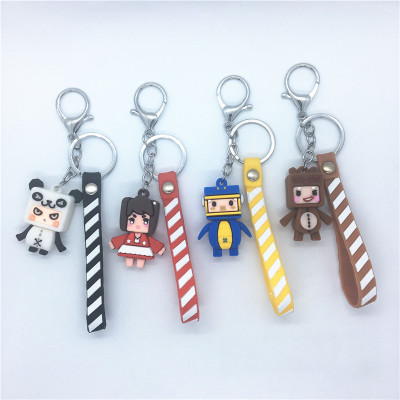 Cartoon Anime Mini World Keychain Game Figurine Garage Kits Woven Leather Rope Keychain Cute Custom