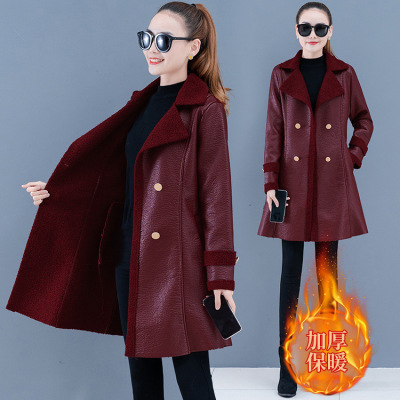 Fall/Winter 2020 New Leather Coat Women's Mid-Length Fur One-Piece Fleece Thickened Korean Style Slim Fit Slimming and Warm Coat