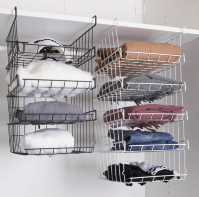 Basket Rack Layered Organizer under Kitchen Hanging Cabinet Wardrobe Hanging Stackable Storage Rack
