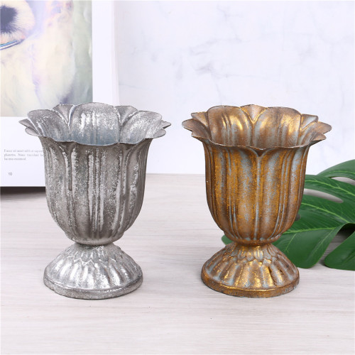 classical goblet flower device vintage distressed flower column vase flower pot iron mini flower pot green plant flower pot