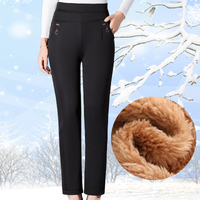 New Middle-Aged and Elderly Casual Women's Pants Fleece Thickened Winter Warm Mom Pants plus Size New Factory Direct Sales 2019