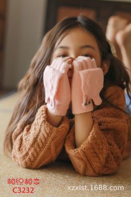 Dating 2020 Best-Selling Children's Winter Warm Half Finger Flip Cashmere Knitted Gloves Factory Direct Sales