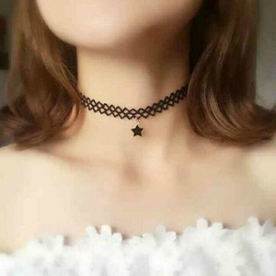 Women's Korean-Style Geometric Lace Hollow Pentagram Short Clavicle Chain Necklace XINGX Necklace Clavicle Chain