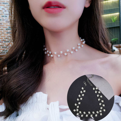 Short Pearl Necklace Women's Choker Neck Band Simple and Short Necklace Women's Neck Accessories Necklet Neckband Neck Band Korean Style