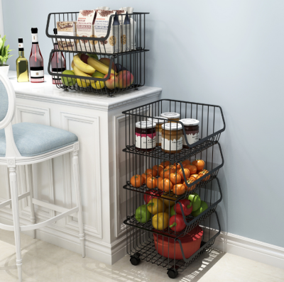 Kitchen Storage Rack Floor Multi-Layer Vegetable and Fruit Storage Rack Multi-Functional Mobile Household Storage Storage Basket