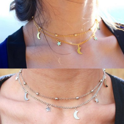 AliExpress Wish European and American Jewelry Double Moon XINGX Short Necklace round Beads Clavicle Chain Collar