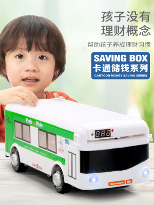 Bus Coin Bank Children's Car Bus Light Password Suitcase Automatic Roll Money Creative Trending Fall Protection Strap Thermometer