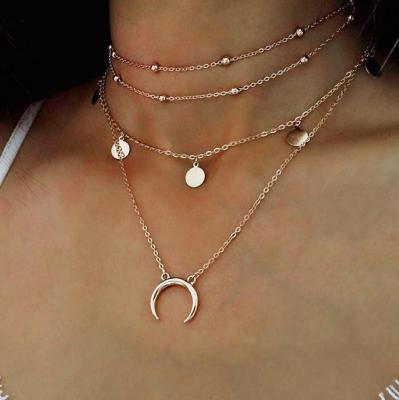New Unique round Moon Pendant Multi-Layer round Beads Clavicle Necklace Ornament Factory Direct Sales