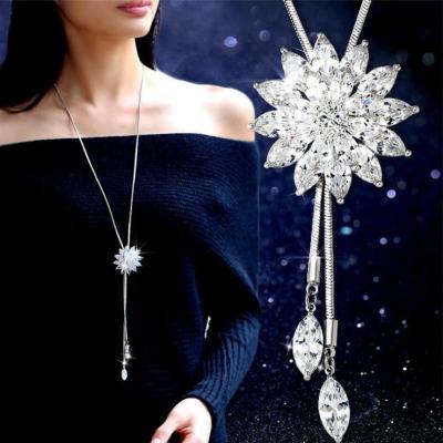 European and American New Amazon EBay Versatile Lotus Double Layer Crystal Flowers Necklace Sweater Chain Wholesale