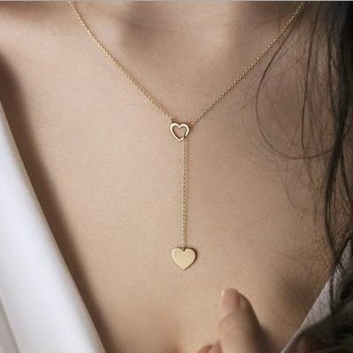 European and American Popular Fashion Personality Heart Love Heart Pendant Women's Y-Shaped Necklace Exquisite Single Layer Clavicle Chain