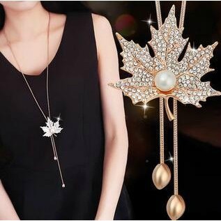 European and American Autumn and Winter Wild Sweater Chain Jewelry Long Maple Leaf Necklace Women's Korean Ornament Pendant Accessories Pendant