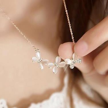 Korean Jewelry Opal Butterfly Choker Women's Short Clavicle Chain Korean Style Fashion Accessories Necklace