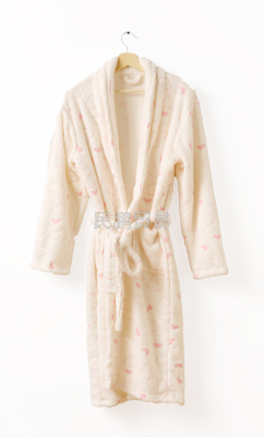 Coral Fleece Adult Bathrobe White Love Pattern 2020 New