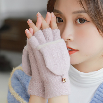 Love 2020 Hot Winter Adult Women Winter Knitted Flip Half Finger Cashmere Gloves Factory Direct Sales
