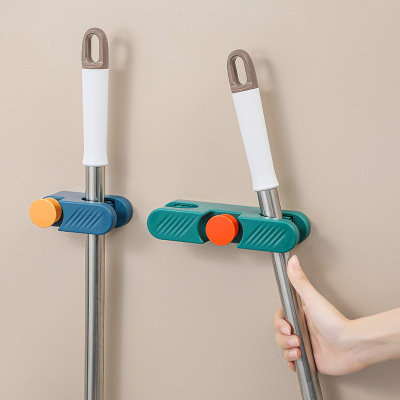 Strong Seamless Mop Hook Single and Double Card Series Contrast Color Dot Hook Mop Clip Nail-Free Wall Mop Rack
