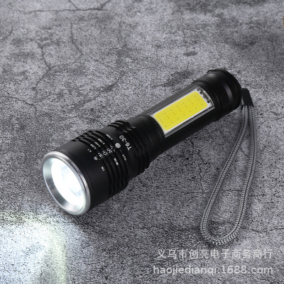 Cross-Border Hot Selling LED Torch Outdoor USB Charging Multifunctional T6 Long-Range Telescopic Dimming Cob Torch