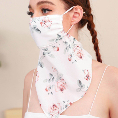 Multi-Color Hot-Selling Floral-Print Sunscreen Ice Silk Love Butterfly Floral Print Fabric Ribbon Mask Dustproof Washable