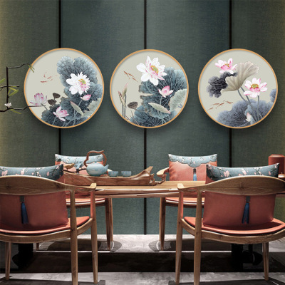 New Chinese Style Decorative Painting Living Room Hallway Corridor Sofa Background Mural Circular Lotus Study Tearoom Paintings