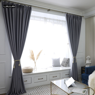 Nordic Physical Environmental Protection Full Shading Curtain Fabric Polyester Imitation Linen Shading Curtain High Taff Bedroom Hotel Curtain