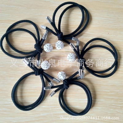 One Yuan Ornament with Diamond Head Rope Korean Style Double Rubber Band White Diamond Beads Head Buckle Yiwu Accessories Wholesale Supply