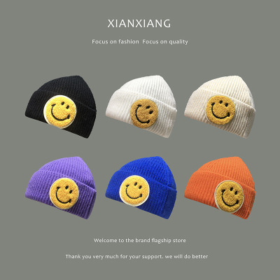 Korean Hat Women's Autumn and Winter Woolen Hat Japanese Style All-Matching Cute Smiling Face Knitted Hat Men's Fashion Brand Street Hip-Hop Beanie Hat