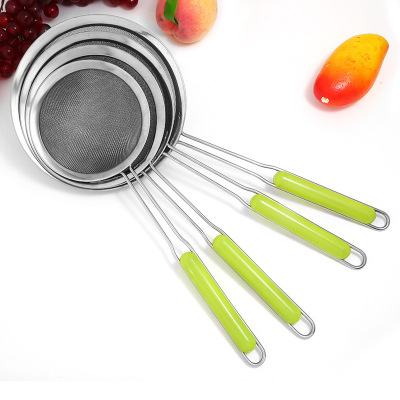 High-Quality Stainless Steel Anti-Scald Lengthened Green Handle Filter Net Oil Fishing Household Kitchen Strainer Spider Strainer for Fried Food Hot Pot Scooping