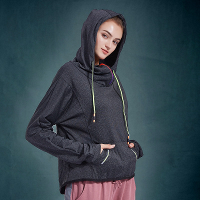 2020 New Loose Casual Hooded Sports Top Zipper Lace-up Blouse Women's Running Jacket Workout Clothes Long Sleeve