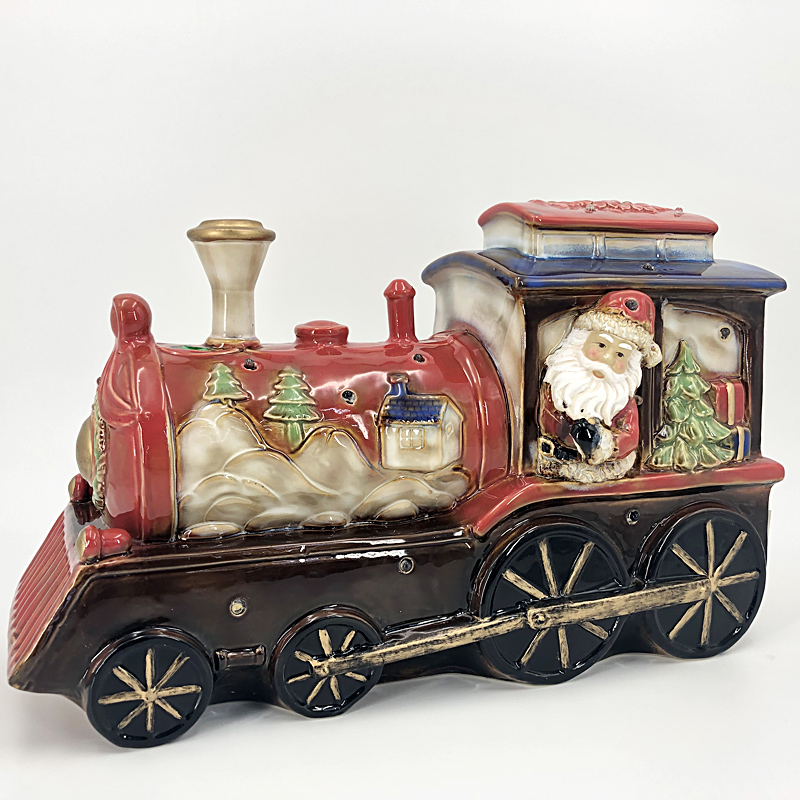 圣诞老人火车圣诞节礼物陶瓷摆件外贸出口带灯