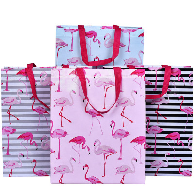 Laminated Non-Woven Bag Cartoon Flamingo Bag Nonwoven Fabric re ya dai Stereoscopic Bags Currently Available Wholesale