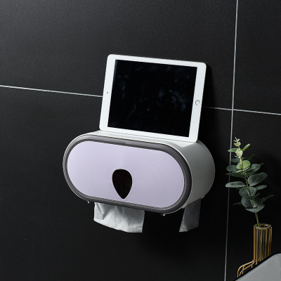 Multi-Functional Tissue Box Toilet Punch-Free Tissue Box Toilet Paper Holder Bathroom Removable Plastic Paper Napping Box