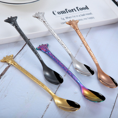 304 Stainless Steel Spoon Fork Cartoon Giraffe Coffee Spoon Dessert Cake Fruit Small Spoon