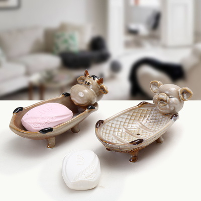 Home Decorations and Accessories Ceramic Cartoon Animal Soap Box Sundries Organizer Ashtray