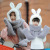 Winter Neck Warmer One-Piece Hooded Parent-Child Cute Rabbit Ears Warm Thickened Fleece Scarf Gloves Hat Three-Piece Set