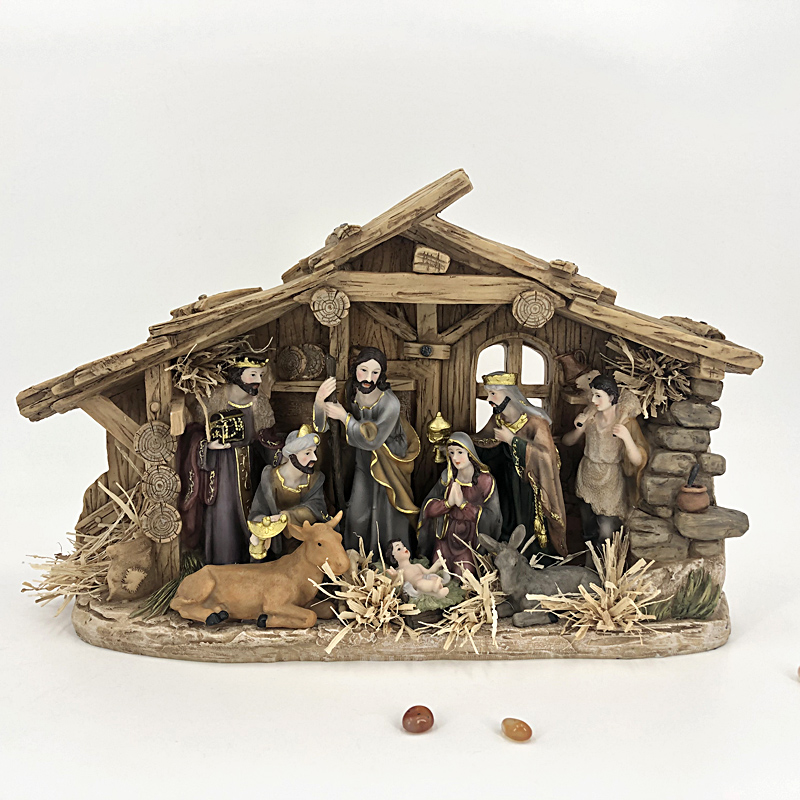 圣诞节圣诞马槽10件套整体耶稣玛利亚树脂塑像基督教天主教圣物