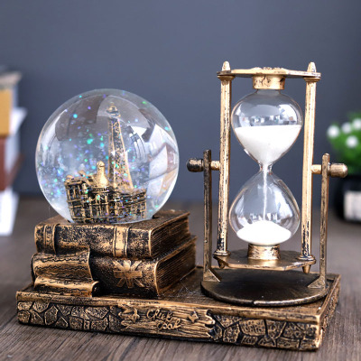 Hourglass Decoration Music Box Timer Tower Hourglass Quicksand Flash Music Retro Crystal Ball Student Gift