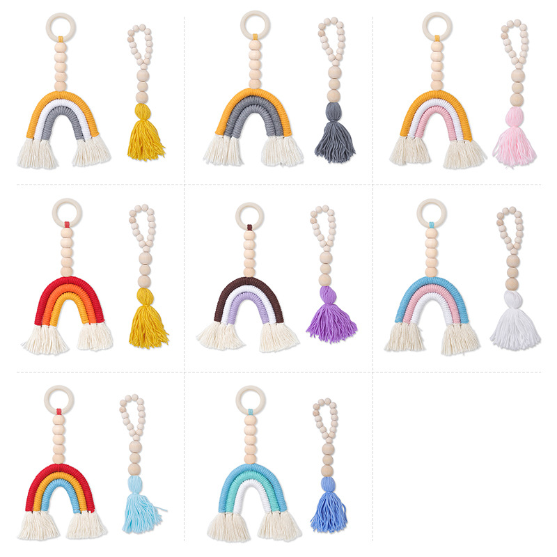 2pcs圆环流苏木珠串婴儿房装饰 儿童房彩虹花环挂饰 婴儿室装饰