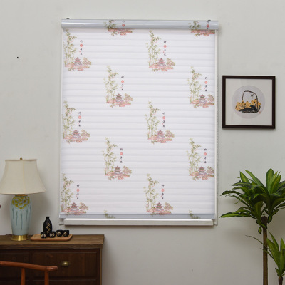 Chinese-Style Printed Curtain Soft Gauze Curtain Bamboo Presages Safety Shading Venetian Blind Bedroom Living Room Curtain Finished Products Can Be Customized
