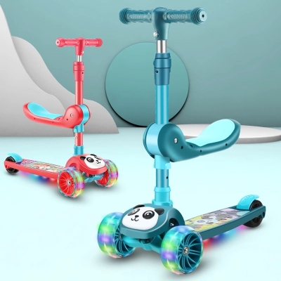 New Three-in-One Children's Scooter Multifunctional Portable Foldable High-Meter Scooter Three-Wheel Flash Walker Car