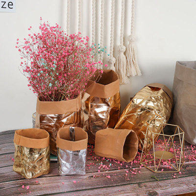 Rose Gold Creative Ins Nordic Style Washable Kraft Paper Flowerpot Decoration Flowers Flower Pot