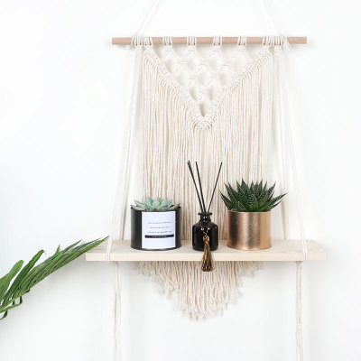 INS Handmade Cotton String Tassel Tapestry Storage Rack DIY Woven Book Flower Pot Storage Decoration Shelf A- 03