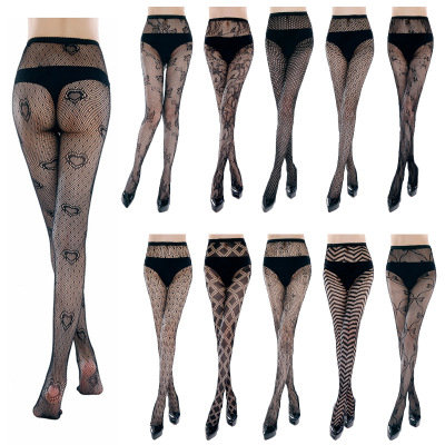 Factory Direct Sales European and American Foreign Trade Women's Jacquard Mesh Socks Lace Tattoo Bottoming Pantyhose Fishnet Mesh Jacquard Mesh Stockings