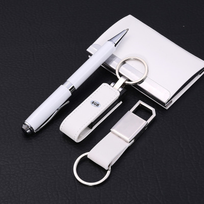 Company Business Event Gift U Disk Set Business Card Holder + Ballpoint Pen + Business Card Case + Keychain Gift Set